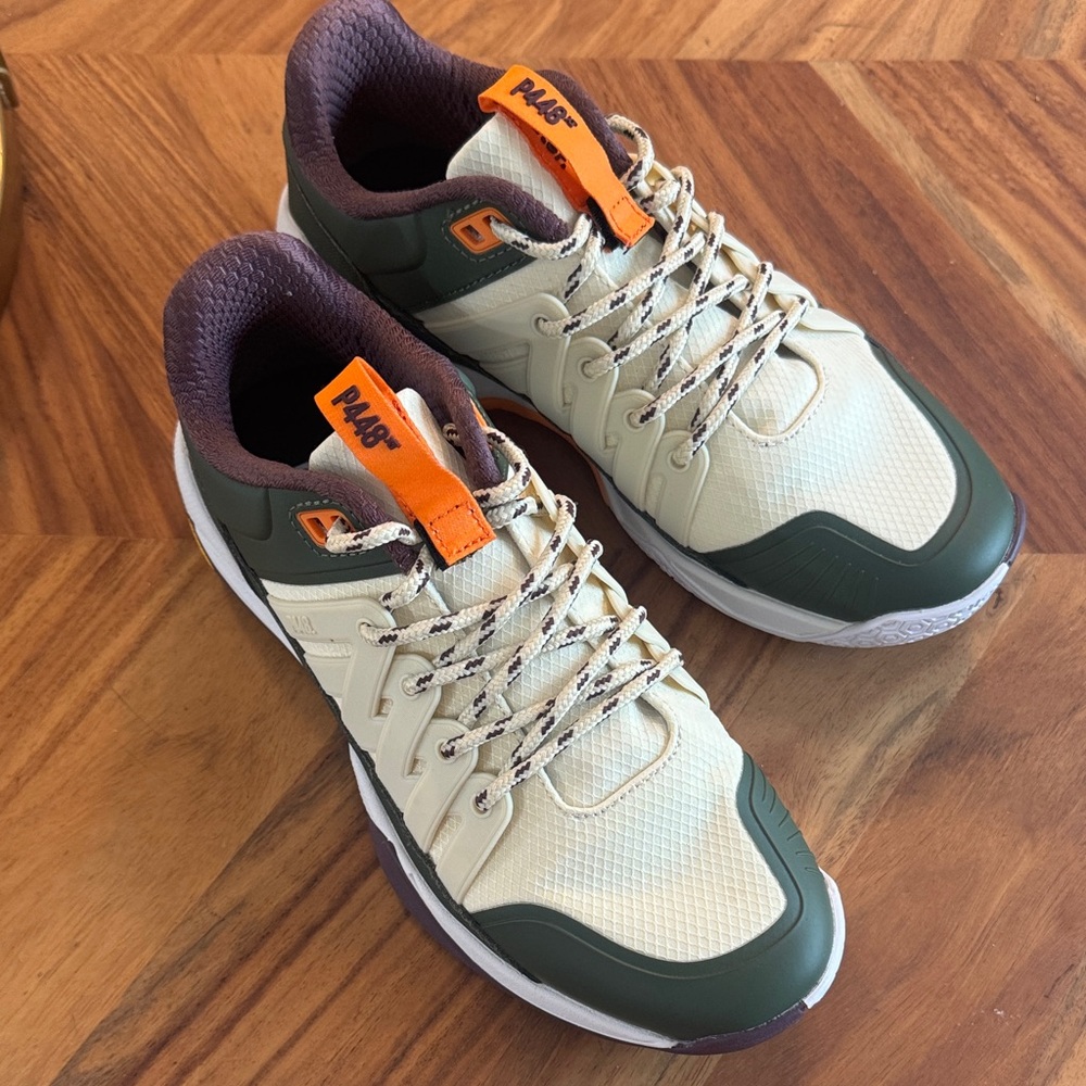 P448 Cream and Green Athletic Sneakers